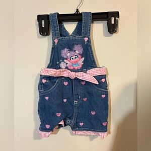 Baby 90's Sesame Street Abby Cadabby Rare Overalls Shorts 6 to‎ 9 Months Vintage